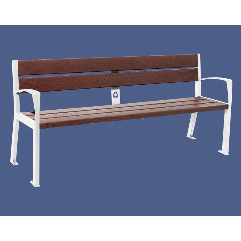 Banc plastique recyclé et acier Silaos 1 800 mm, 5 ou 6 lames marron de 40 mm, avec ou sans accoudoirs