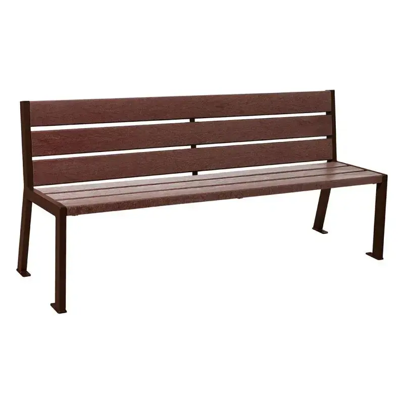 Banc plastique recyclé et acier Silaos 1 800 mm, 5 ou 6 lames marron de 40 mm, avec ou sans accoudoirs