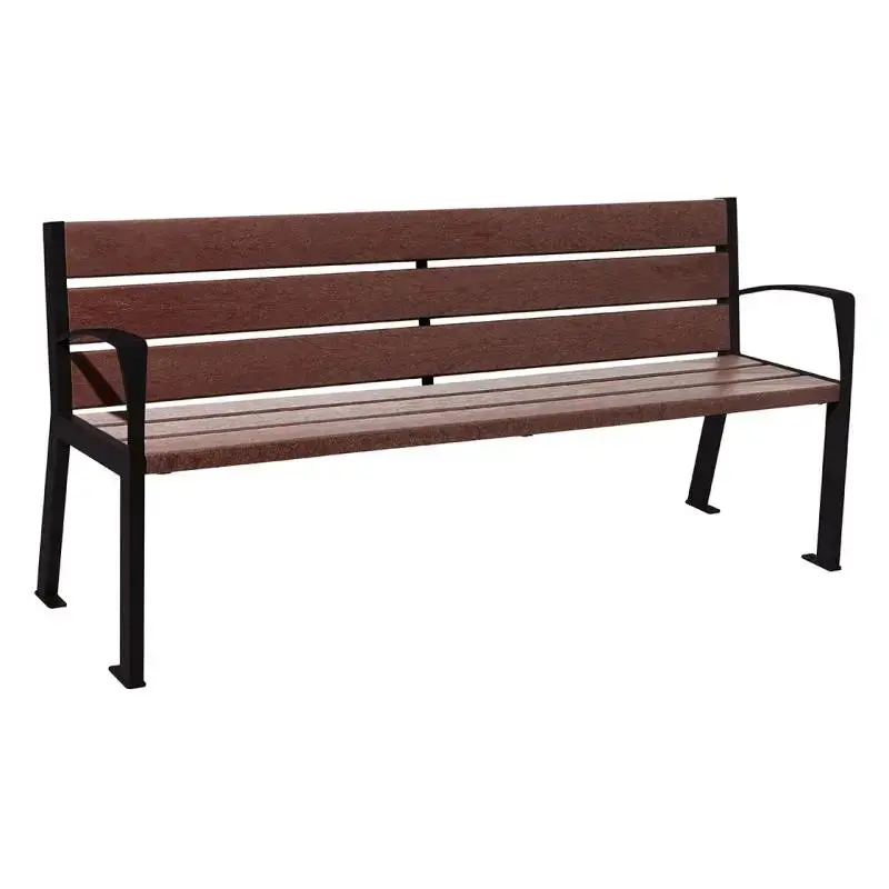 Banc plastique recyclé et acier Silaos 1 800 mm, 5 ou 6 lames marron de 40 mm, avec ou sans accoudoirs