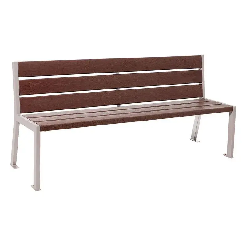 Banc plastique recyclé et acier Silaos 1 800 mm, 5 ou 6 lames marron de 40 mm, avec ou sans accoudoirs