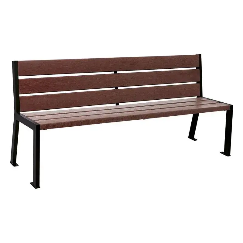Banc plastique recyclé et acier Silaos 1 800 mm, 5 ou 6 lames marron de 40 mm, avec ou sans accoudoirs