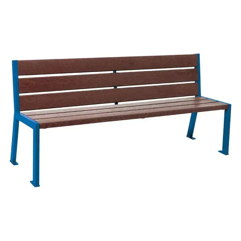 Banc plastique recyclé et acier Silaos 1 800 mm, 5 ou 6 lames marron de 40 mm, avec ou sans accoudoirs
