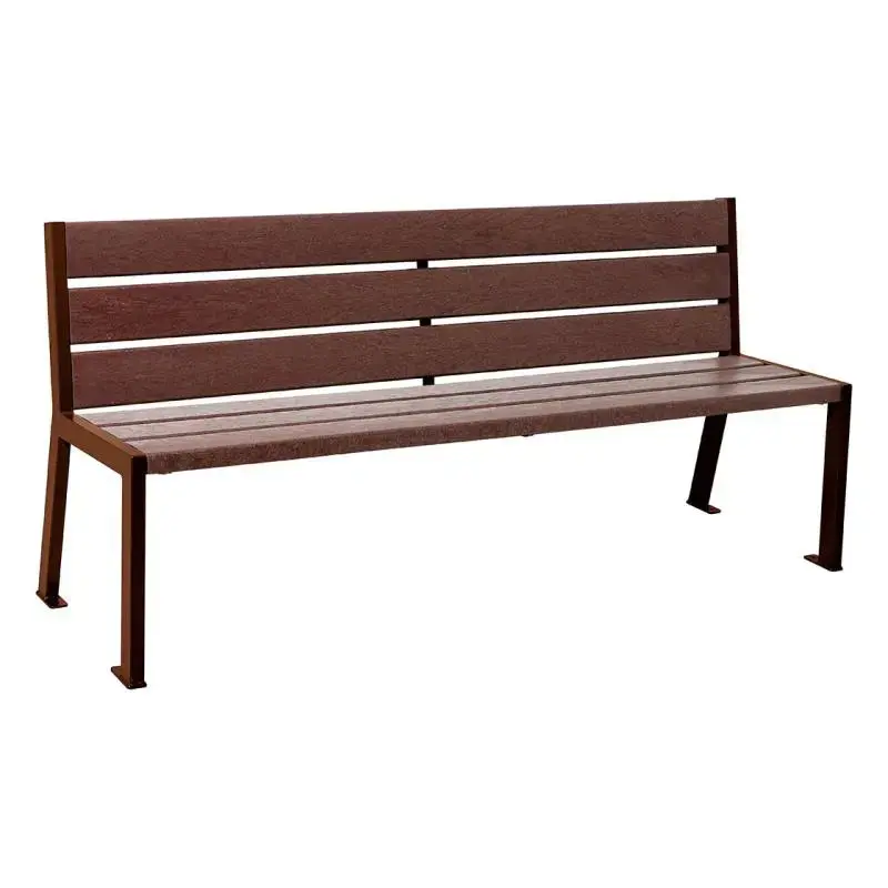 Banc plastique recyclé et acier Silaos 1 800 mm, 5 ou 6 lames marron de 40 mm, avec ou sans accoudoirs