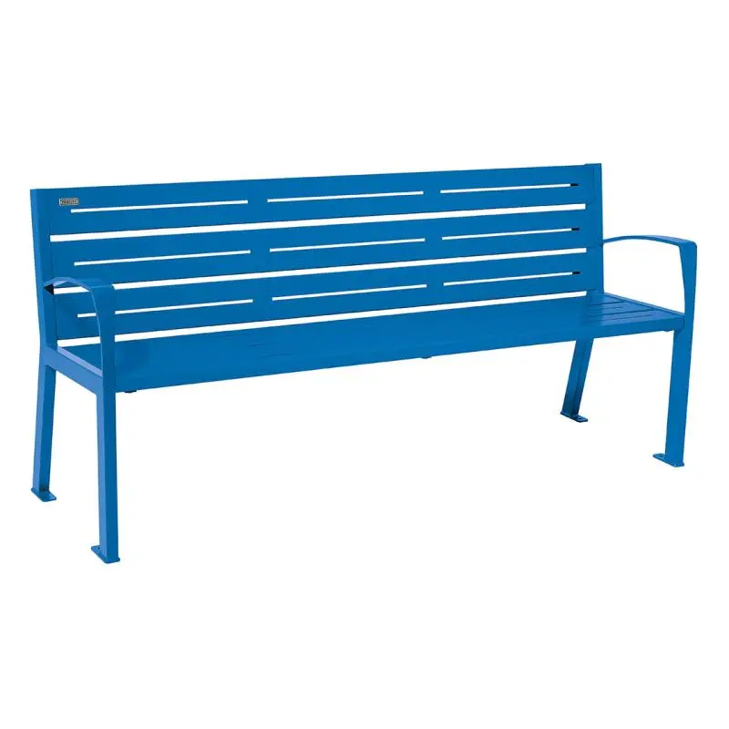 Banc plastique recyclé et acier Silaos 1 800 mm, 5 ou 6 lames marron de 40 mm, avec ou sans accoudoirs