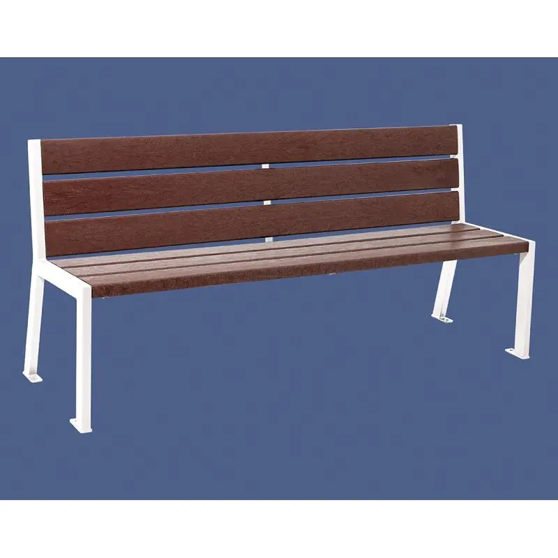 Banc plastique recyclé et acier Silaos 1 800 mm, 5 ou 6 lames marron de 40 mm, avec ou sans accoudoirs