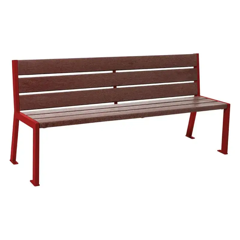 Banc plastique recyclé et acier Silaos 1 800 mm, 5 ou 6 lames marron de 40 mm, avec ou sans accoudoirs
