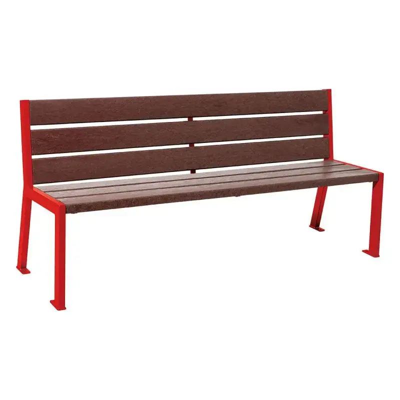 Banc plastique recyclé et acier Silaos 1 800 mm, 5 ou 6 lames marron de 40 mm, avec ou sans accoudoirs