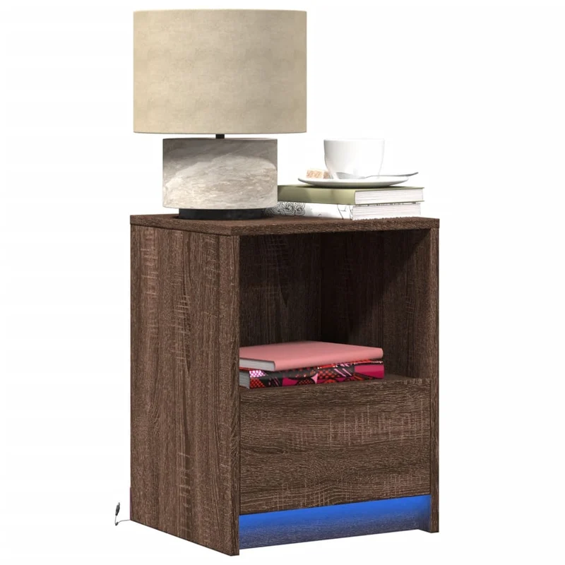 Bedside Cabinets with LED Lights 2 pcs Brown Oak