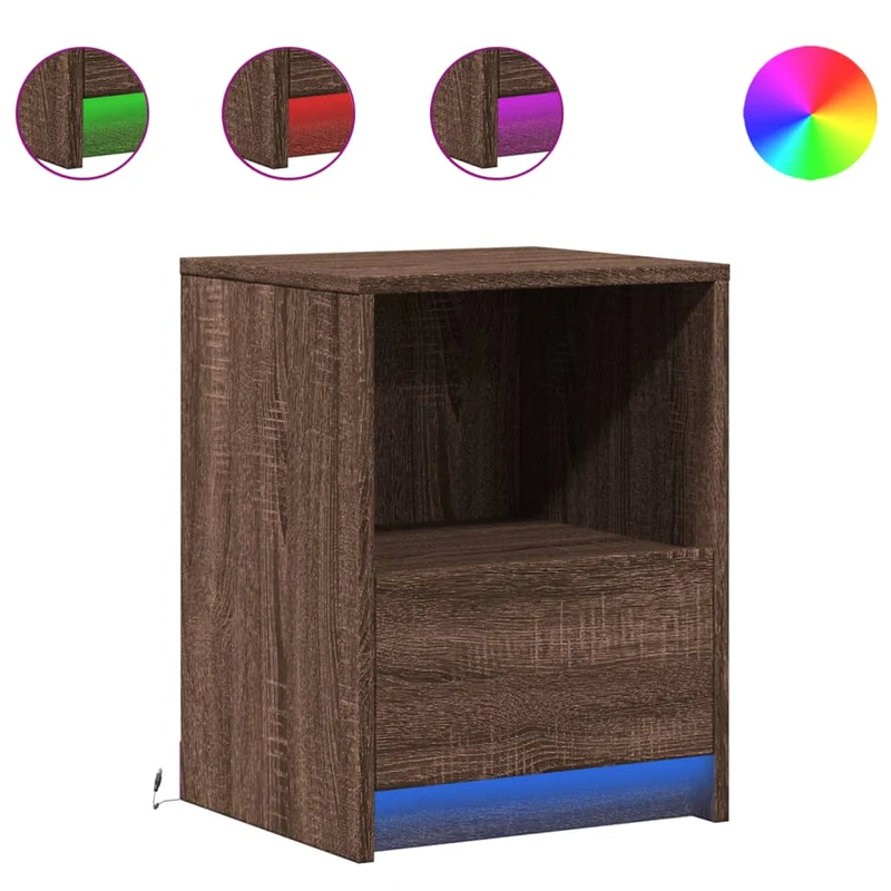 Bedside Cabinets with LED Lights 2 pcs Brown Oak