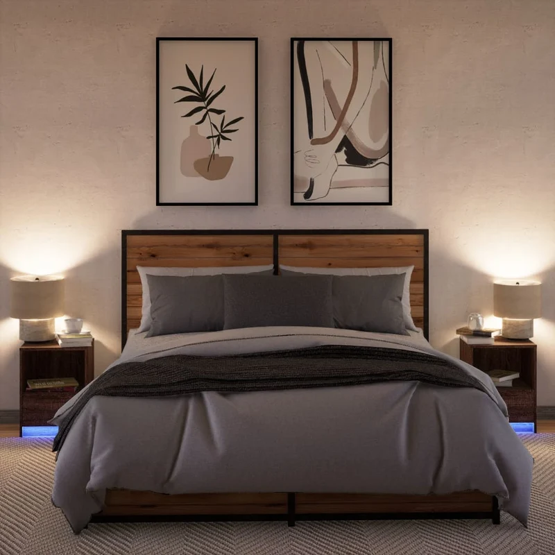 Bedside Cabinets with LED Lights 2 pcs Brown Oak