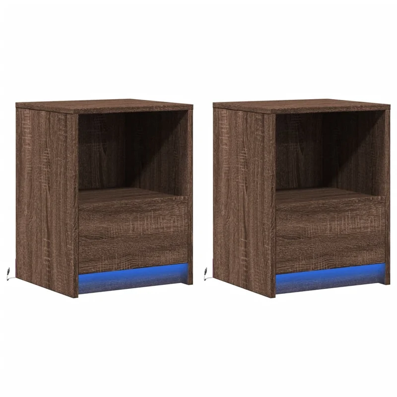 Bedside Cabinets with LED Lights 2 pcs Brown Oak