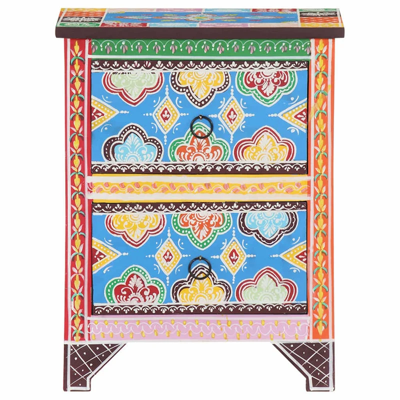 321666 vidaXL Hand Painted Bedside Cabinet 40x30x50 cm Solid Mango Wood