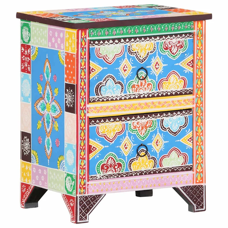 321666 vidaXL Hand Painted Bedside Cabinet 40x30x50 cm Solid Mango Wood