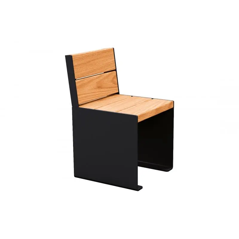 Fauteuil bois et acier KUB, assise individuelle 450 mm, piétement acier 8 mm, bois exotique 49 mm