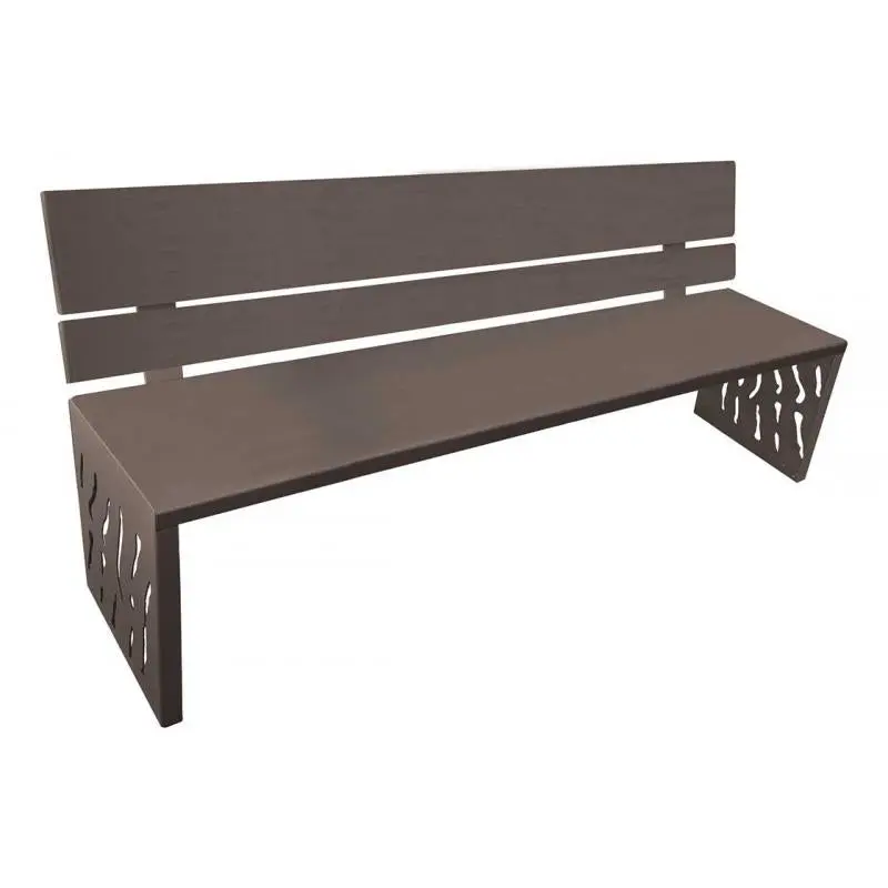 Banc acier Venise 1 800 mm, assise et dossier en tôle, structure acier 3 mm, sur platines