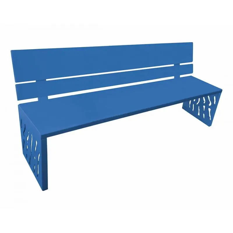 Banc acier Venise 1 800 mm, assise et dossier en tôle, structure acier 3 mm, sur platines