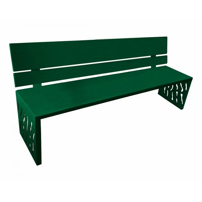 Banc acier Venise 1 800 mm, assise et dossier en tôle, structure acier 3 mm, sur platines