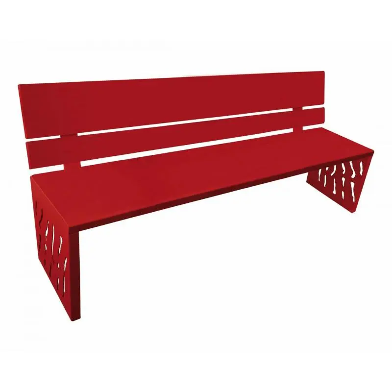 Banc acier Venise 1 800 mm, assise et dossier en tôle, structure acier 3 mm, sur platines