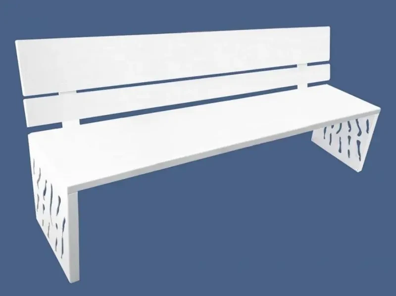 Banc acier Venise 1 800 mm, assise et dossier en tôle, structure acier 3 mm, sur platines
