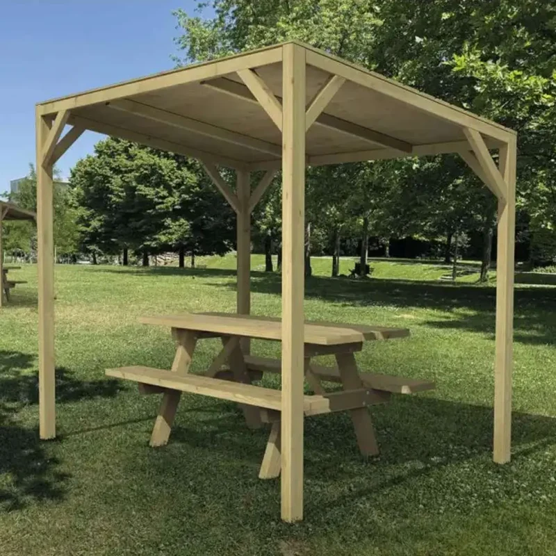 Pergola en bois Turin 2 500 x 2 250 mm, bois résineux autoclave classe 4, toiture en bardage plat, à sceller