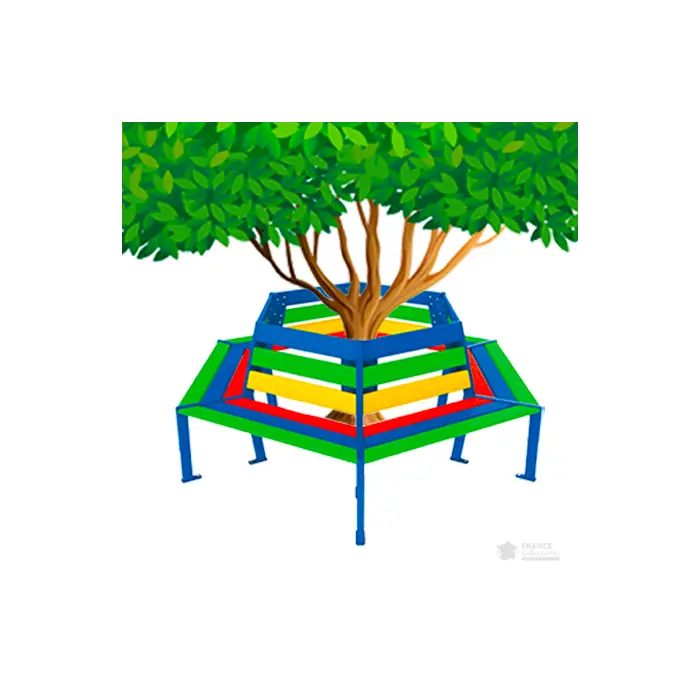 Banc tour d'arbre Silaos junior hexagonal Ø 2 000 mm, version maternelle ou primaire, multicolore