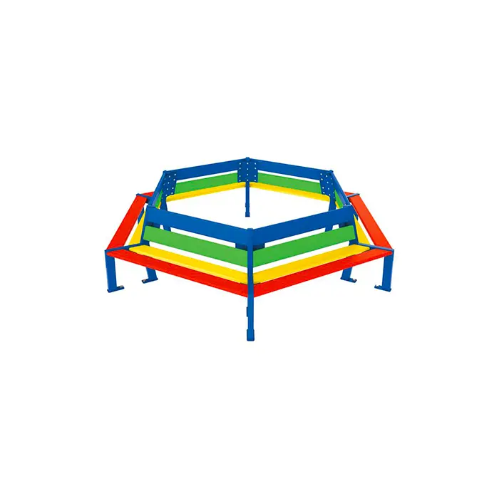 Banc tour d'arbre Silaos junior hexagonal Ø 2 000 mm, version maternelle ou primaire, multicolore