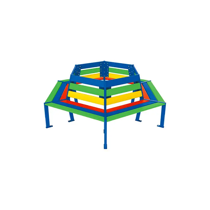 Banc tour d'arbre Silaos junior hexagonal Ø 2 000 mm, version maternelle ou primaire, multicolore