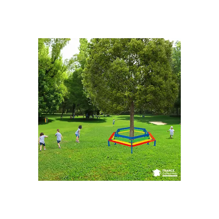 Banc tour d'arbre Silaos junior hexagonal Ø 2 000 mm, version maternelle ou primaire, multicolore