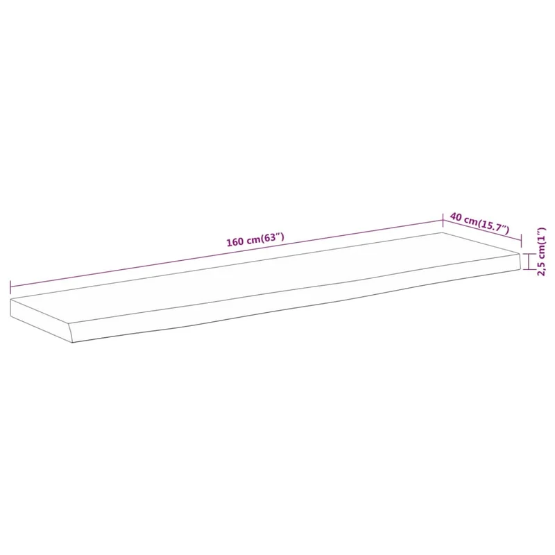 Table Top 160x40x2,5 cm Rectangular Solid Wood Acacia Live Edge