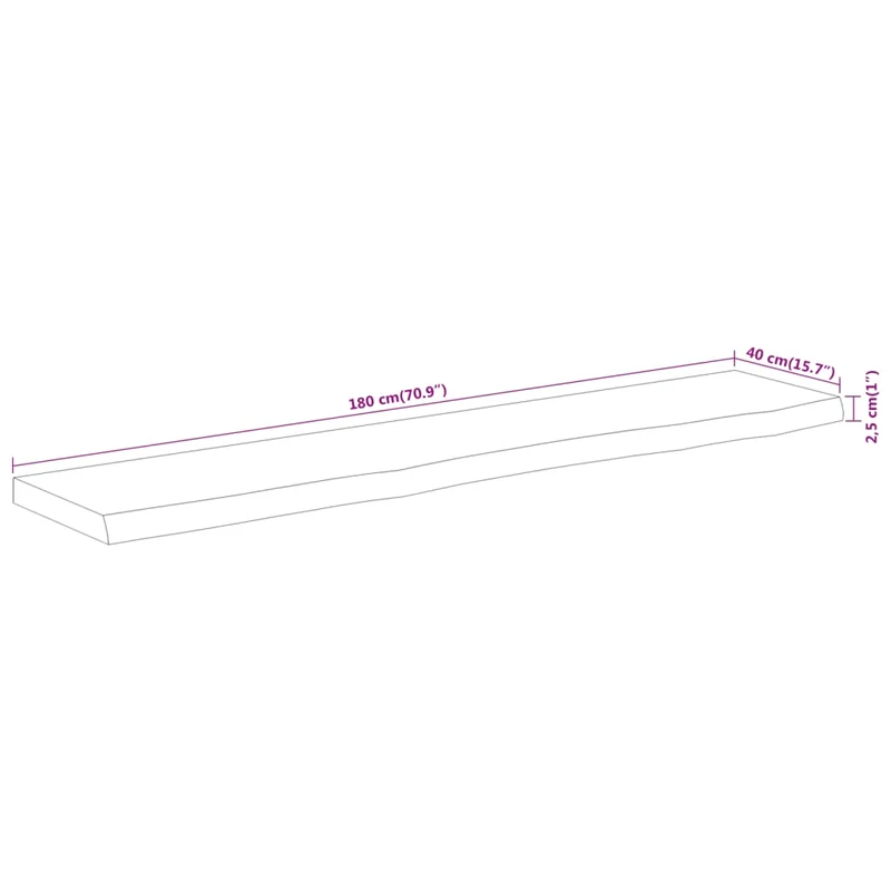 Table Top 180x40x2,5 cm Rectangular Solid Wood Acacia Live Edge
