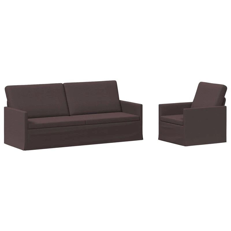 Sofa Set 2 pcs Dark Brown Fabric