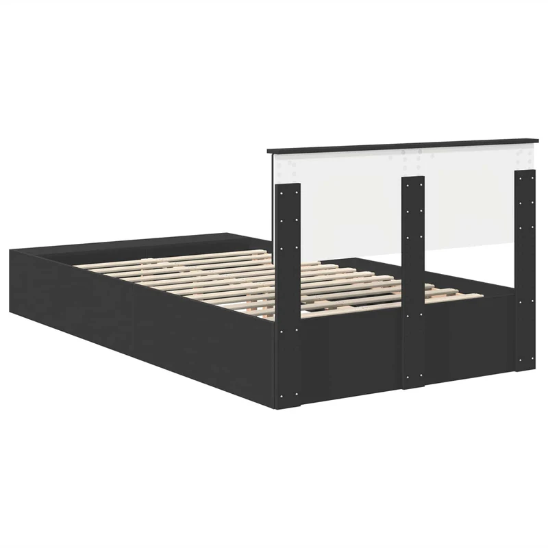 Bed Frame with Shelf Manual Black 120 x 190 cm Engineered Wood