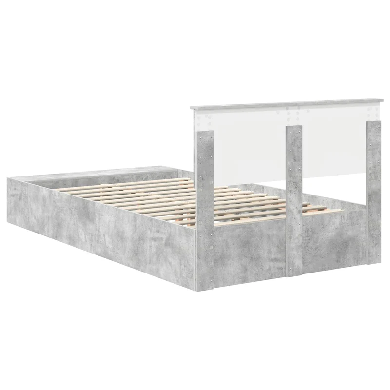 Bed Frame with Shelf Concrete Grey 120 x 190 cm Engineered Wood