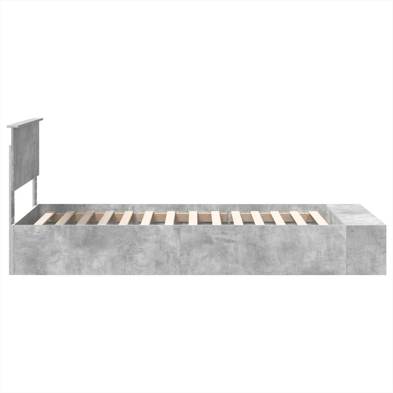 Bed Frame with Shelf Concrete Grey 90 x 200 cm Engineered Wood