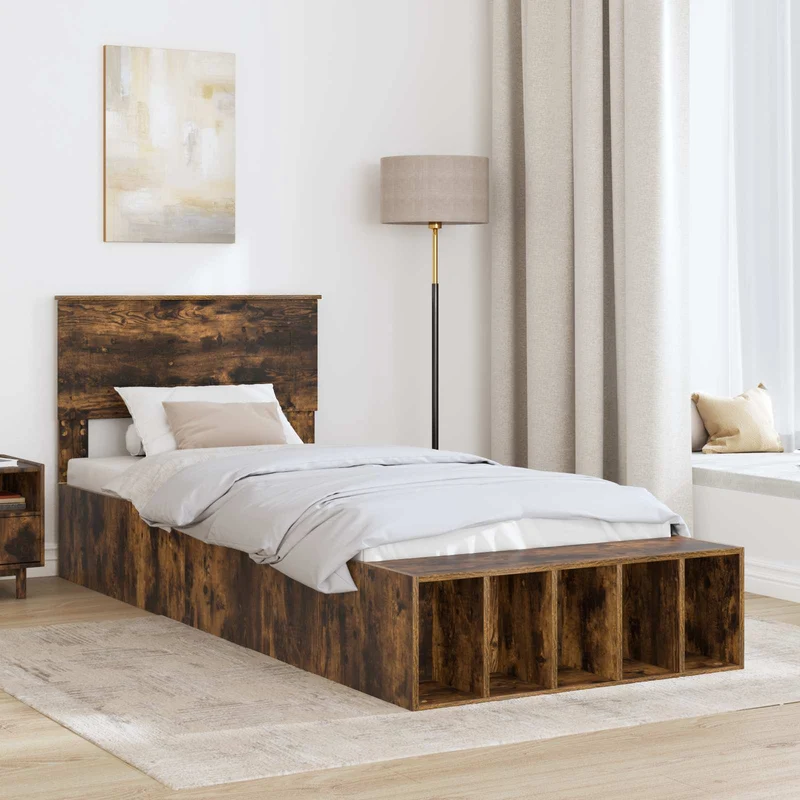 Bed Frame with Shelf Smoked Oak 100 x 200 cm Engineered Wood