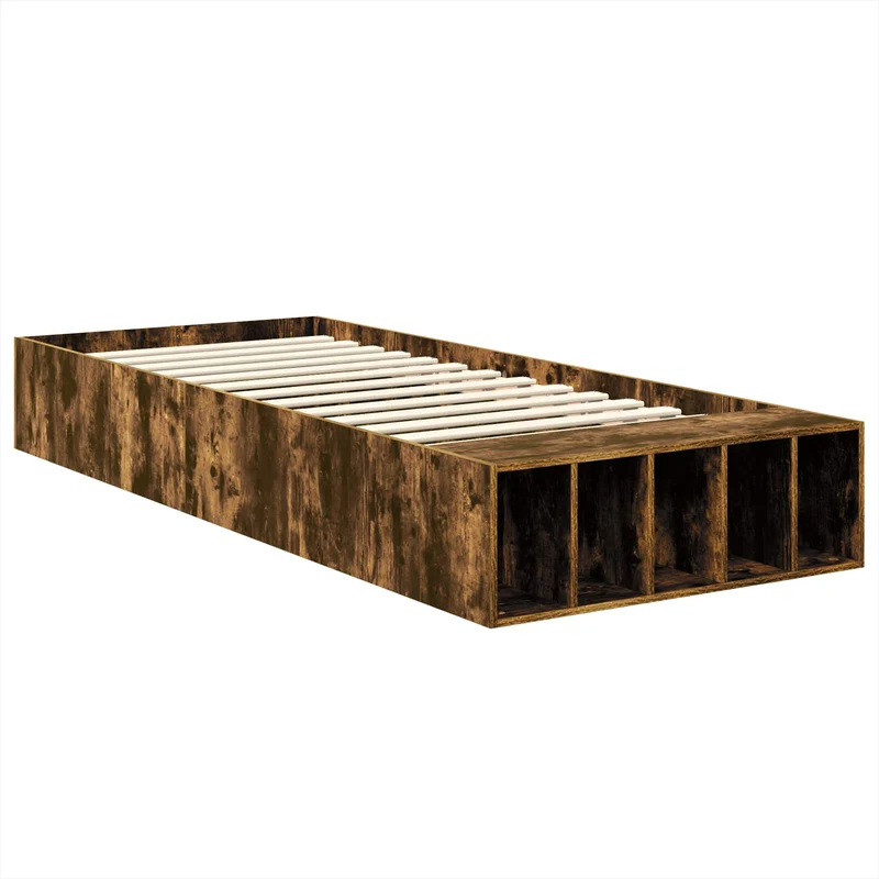 Bed Frame with Shelf Smoked Oak 100 x 200 cm Engineered Wood