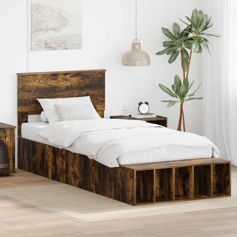 Bed Frame with Shelf Smoked Oak 90 x 190 cm Engineered Wood