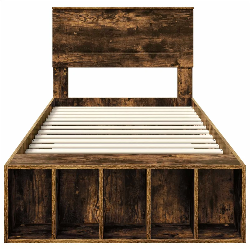 Bed Frame with Shelf Smoked Oak 90 x 190 cm Engineered Wood