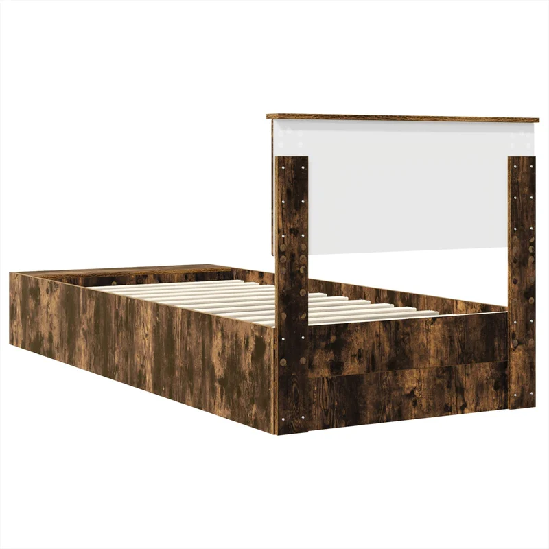 Bed Frame with Shelf Smoked Oak 90 x 190 cm Engineered Wood
