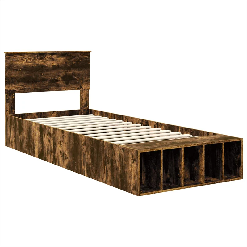 Bed Frame with Shelf Smoked Oak 90 x 200 cm Engineered Wood