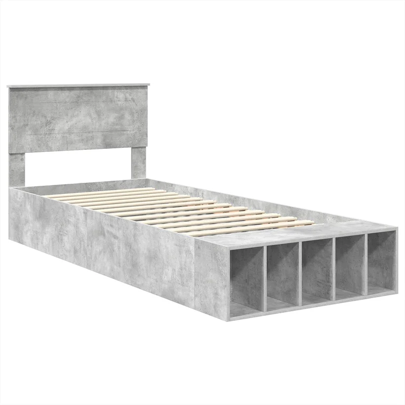 Bed Frame with Shelf Concrete Grey 70 x 190 cm Engineered Wood