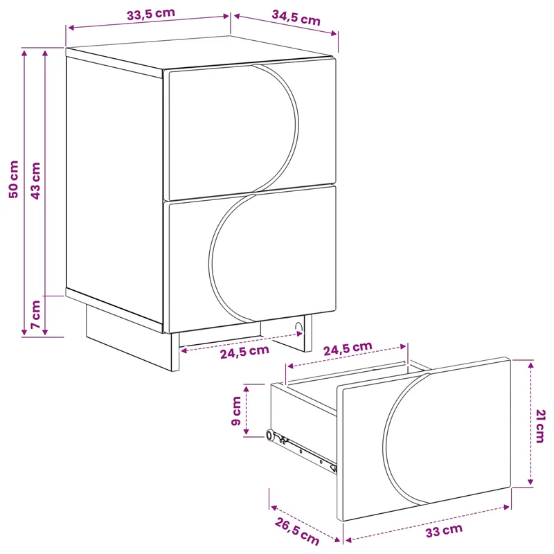 Bedside Cabinet High Gloss White 33.5 x 34.5 x 50 cm