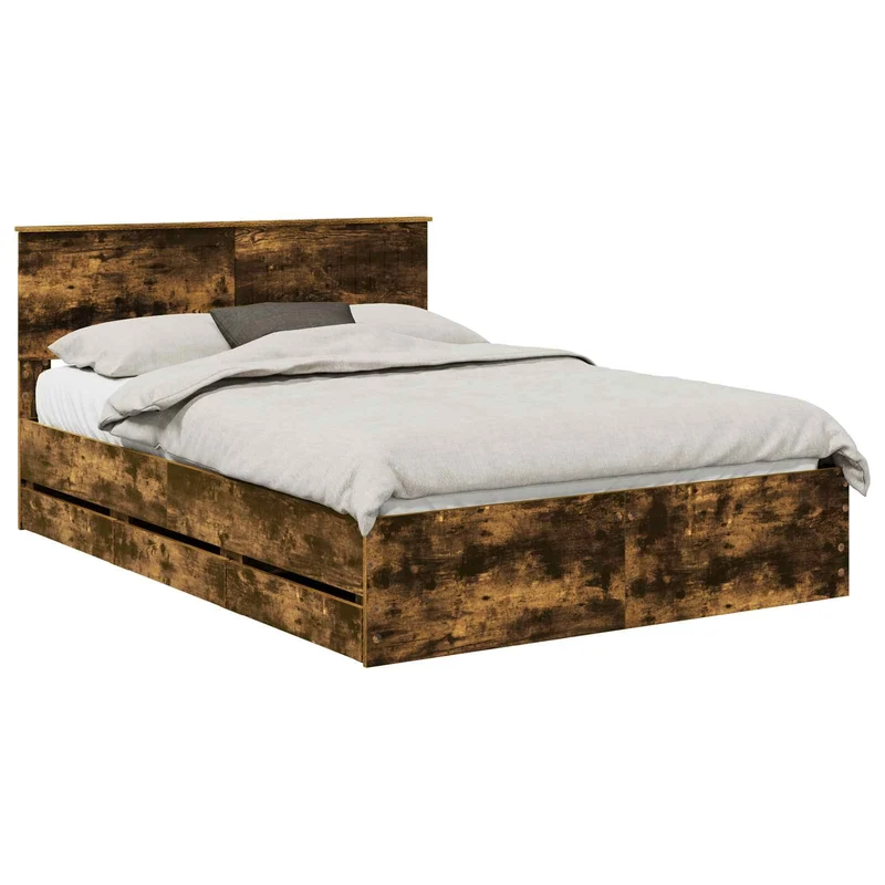 Bed Frame with Drawer Smoked Oak 135 x 190 cm Engineer Wood