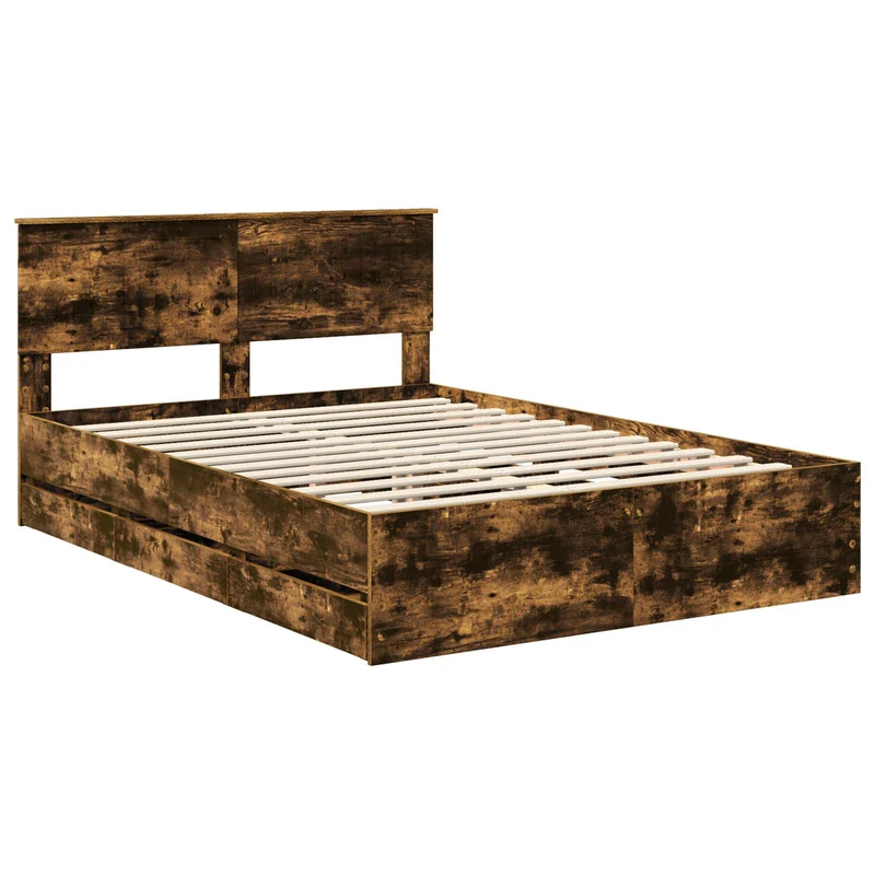 Bed Frame with Drawer Smoked Oak 135 x 190 cm Engineer Wood
