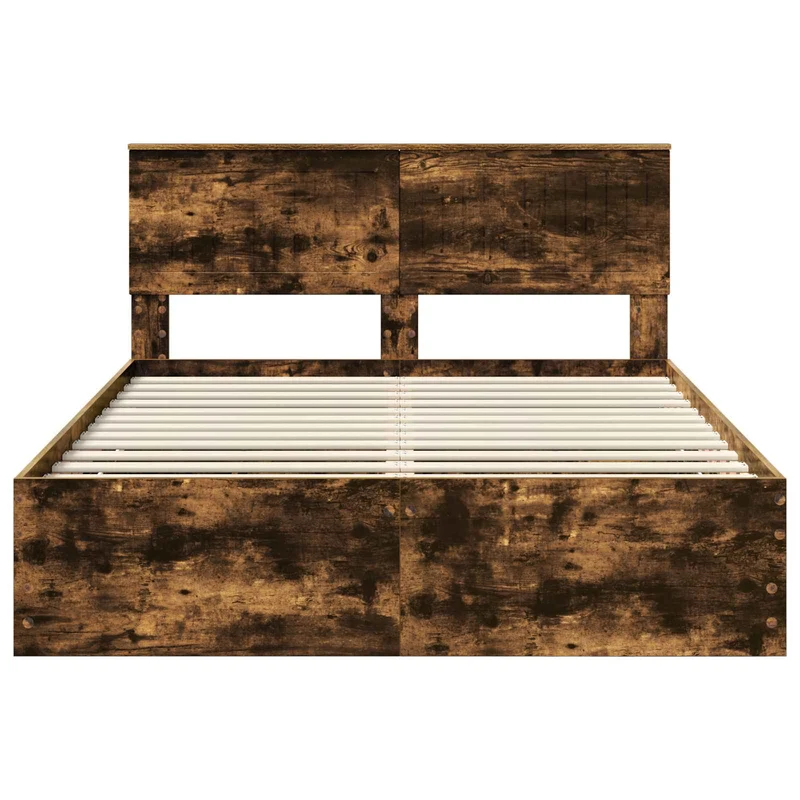 Bed Frame with Drawer Smoked Oak 135 x 190 cm Engineer Wood