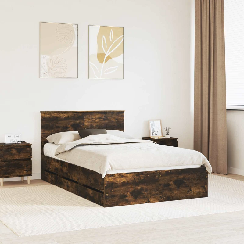 Bed Frame with Drawer Smoked Oak 120 x 200 cm Engineer Wood