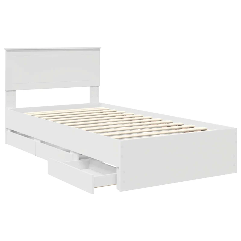 Bed Frame with Drawer White 100 x 200 cm Engineer Wood
