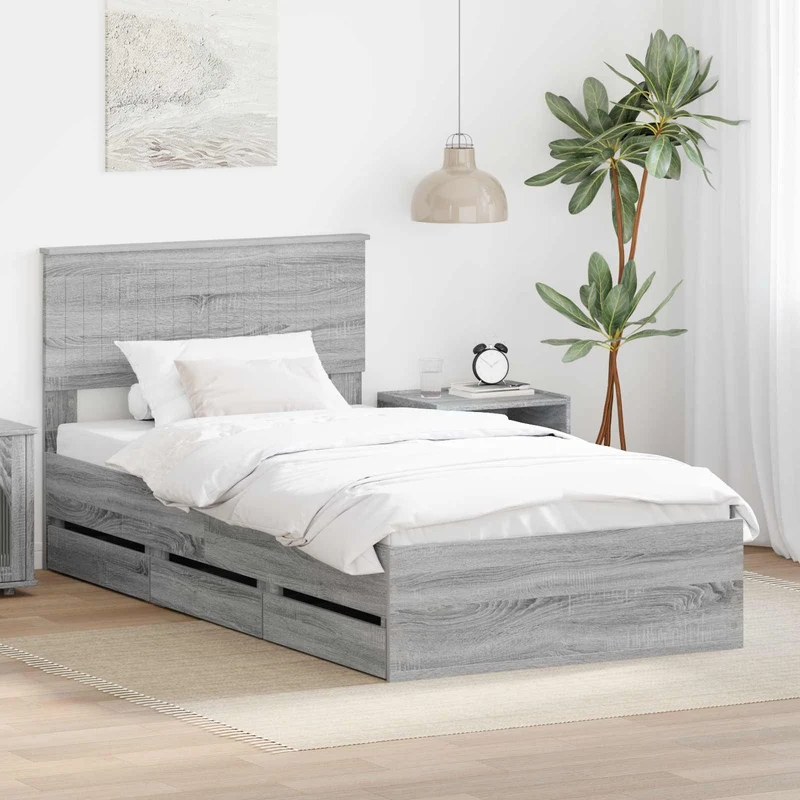 Bed Frame with Drawer Grey Sonoma 100 x 200 cm Engineer Wood