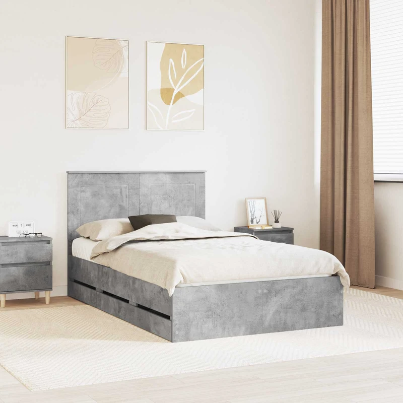 Bed Frame with Drawer Concrete Grey 135 x 190 cm Engineer Wood