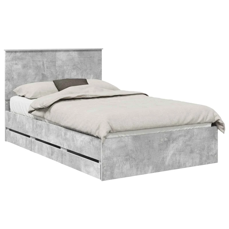 Bed Frame with Drawer Concrete Grey 135 x 190 cm Engineer Wood